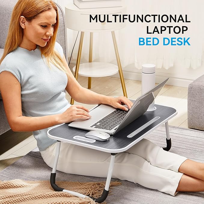 BUYIFY Folding Lap Desk, 23 Inch Portable Wood Black Laptop Bed Desk Lap Desk - Image 5