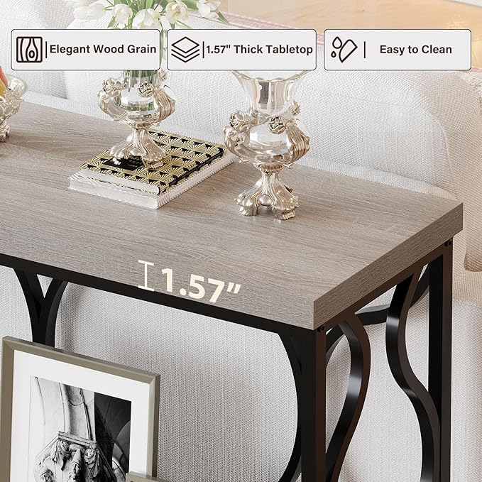 IBF Entryway Table with Storage, Modern Wood Metal Console Sofa Table Behind - Image 4