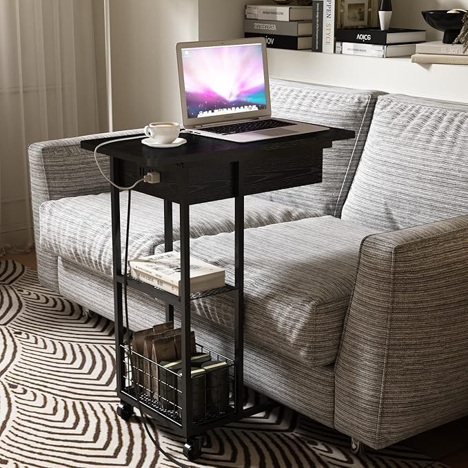 LIDYUK C Shaped End Table with Charging Station, Flip Top Side Table with USB - Image 4
