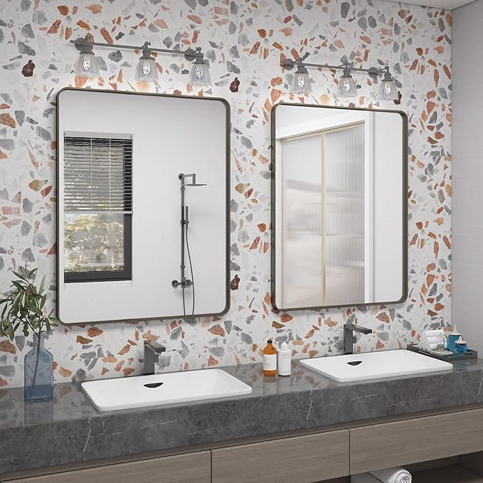 24x36 Bronze Bathroom Mirror, Brushed Metal Bathroom Vanity Mirrors - Image 5