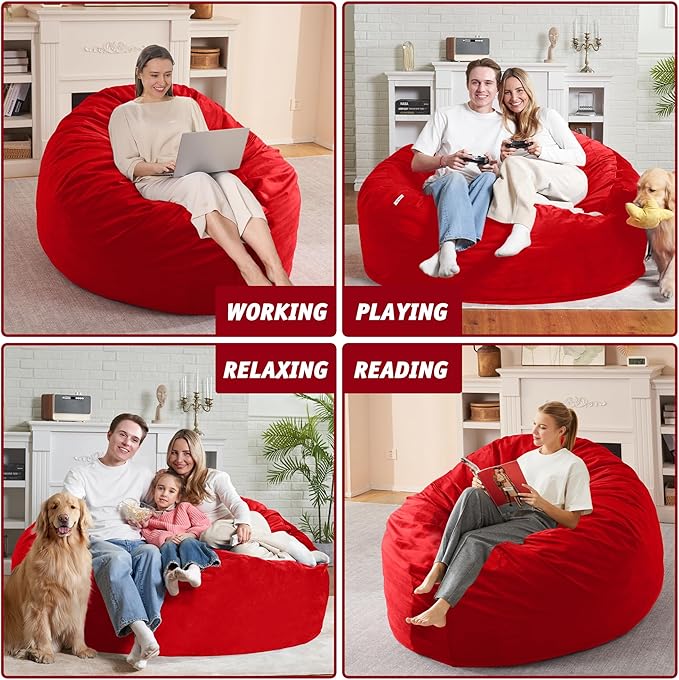 5FT Bean Bag Chair with Ultra Soft Velvet Cover Bean Bag Sofa with Memory Foam - Image 6