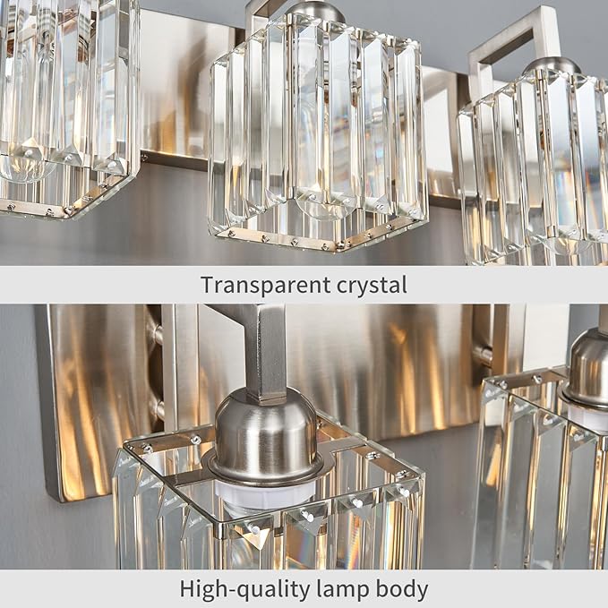 Modern Bathroom Vanity Light 5-Lights Brushed Nickel Vanity Light Crystal Wall - Image 6