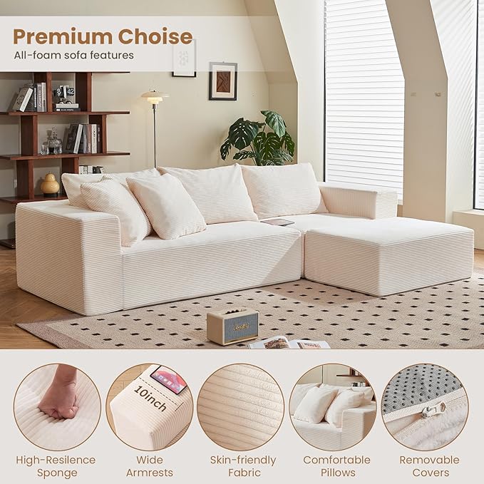 Modular Sectional Sofa, Corduroy Cloud Couch - Image 4