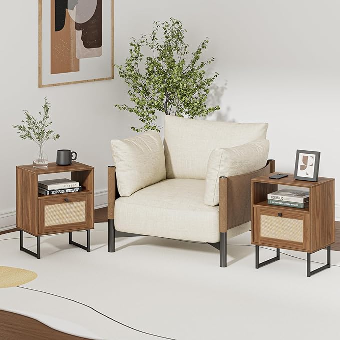 Masupu Rattan Nightstand, Modern Boho Farmhouse Wood Bedside Table - Image 5