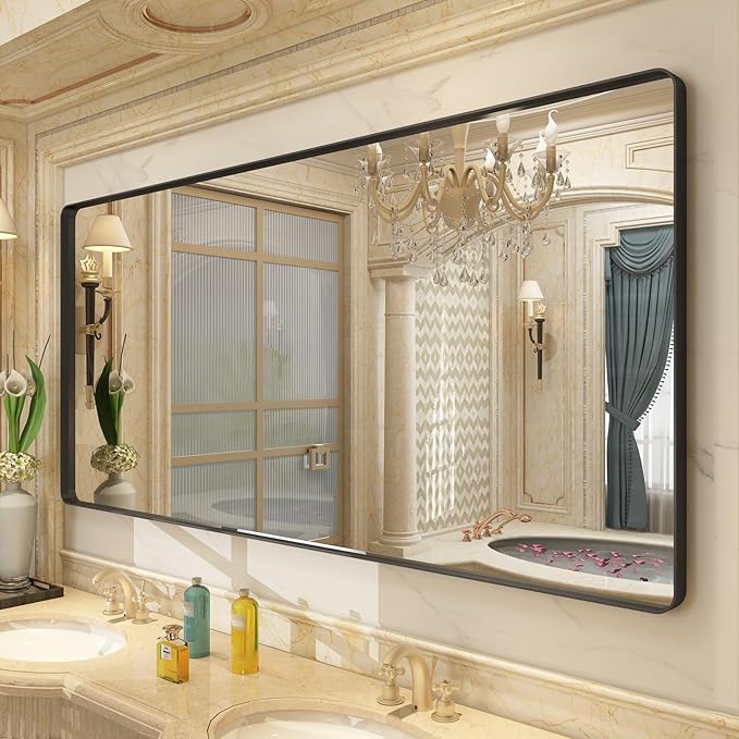 60x30 Black Framed Bathroom Mirror by CHARMOR