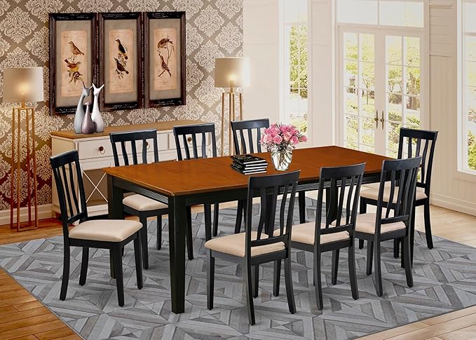 East West Furniture QUAN9-BCH-C 9 Piece Kitchen Table Set Includes a Rectangle - Image 2