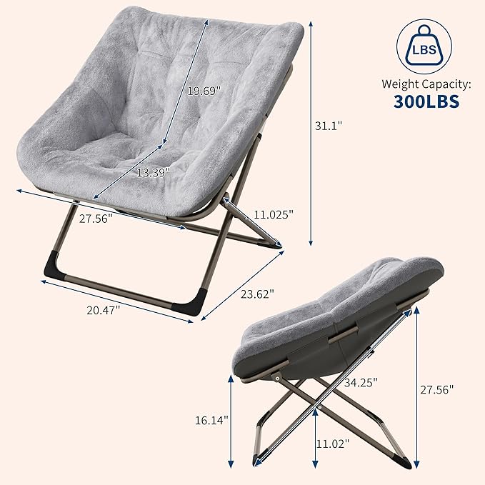 Comfy Chair for Adults, Foldable Living Room Chairs, Soft Faux Fur Folding - Image 2