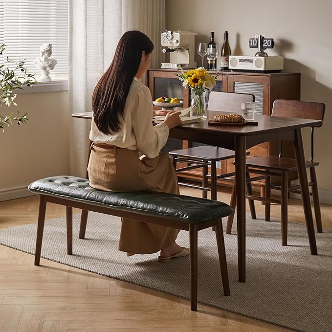 Entryway Bench, Solid Wood Dining Bench, Midcentury End of Bed Bench - Image 3