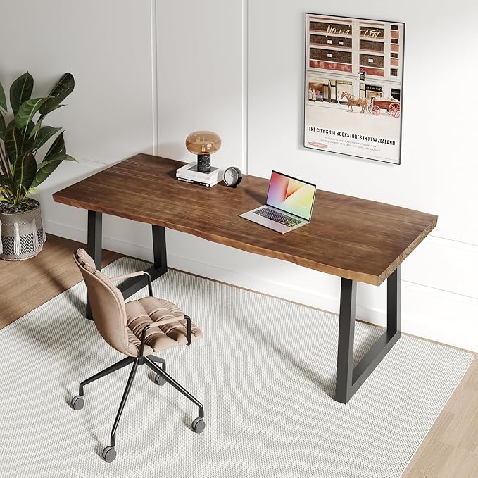 Solid Wood Computer Desk, Rustic Style 55-inch Large Office Desk- Modern Gaming - Image 8