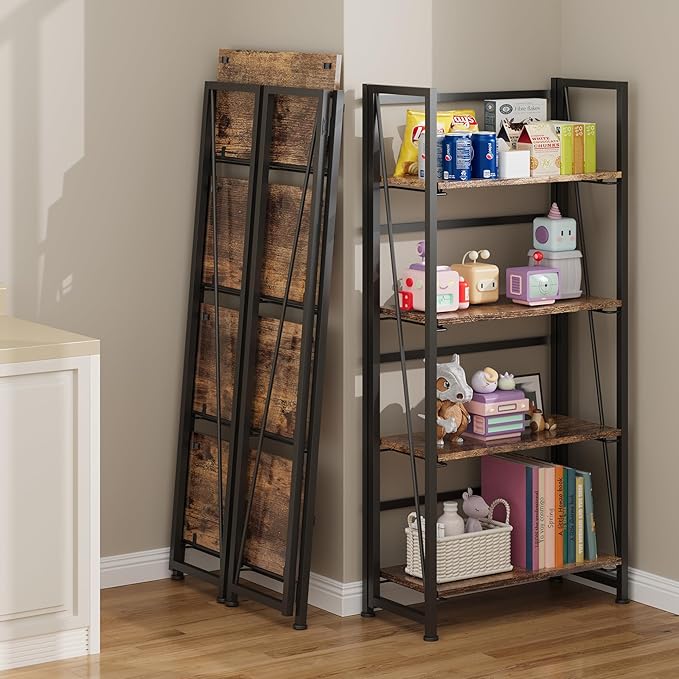 BHG Vintage Multifunctional Bookcase Folding Bookshelf, No-Assembly Plant Stand - Image 4