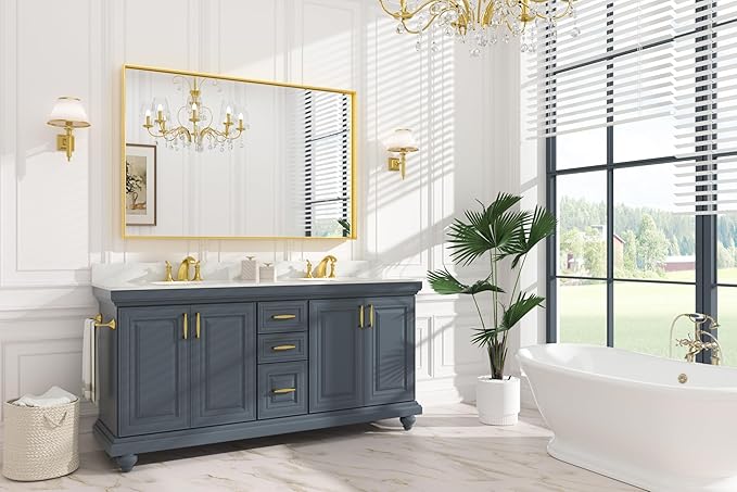 Keonjinn Brushed Gold Bathroom Mirror 55 x 36 Inch, Large Gold Vanity Mirror - Image 2