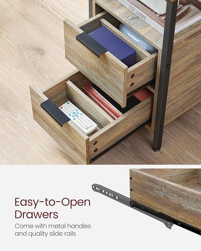 VASAGLE Side Table with Charging Station, Narrow End Table with 2 Drawers - Image 7