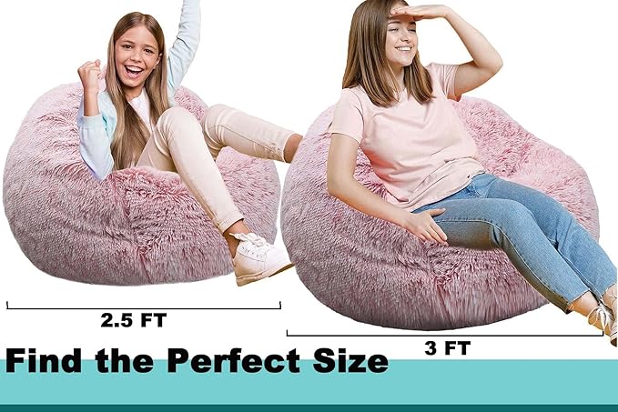 Fluffy Bean Bag Chair, 3FT Round Memory Foam Filled Bean Bag - Image 4