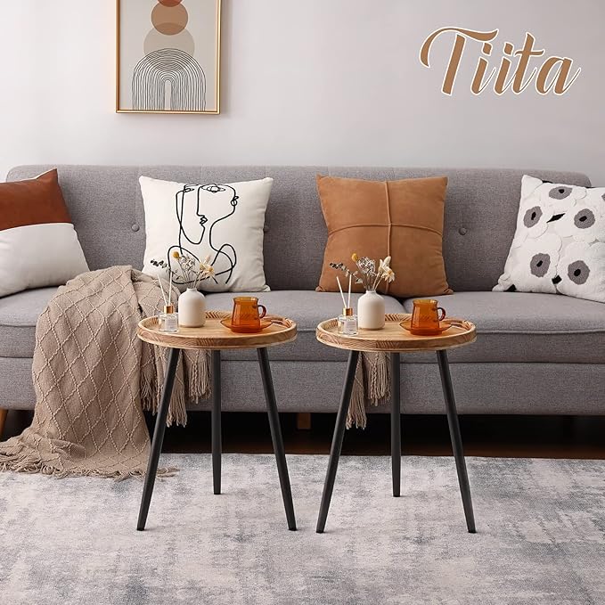 Tiita Round End Table Mental Side Table Nightstand/Small Wood Tables Accent - Image 2