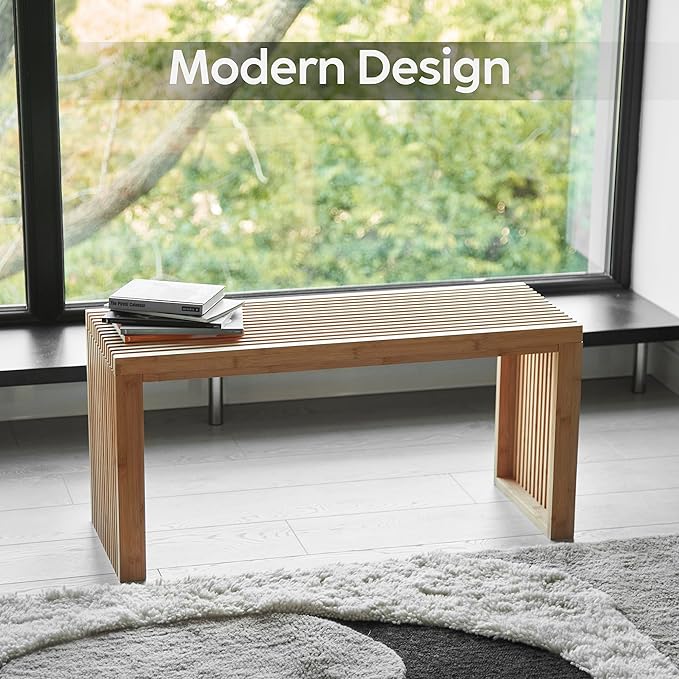 Bamboo Natural 36 inch Wooden Bench, Small Wood Benches - Image 6