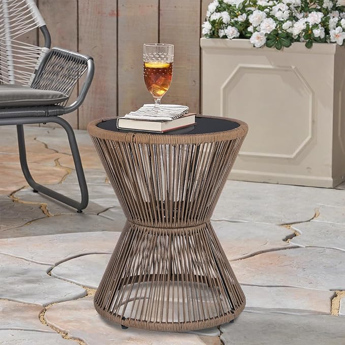 LEWIS&WAYNE Small Outdoor Side Table Patio 20’’ H Woven Rope Hourglass End Table - Image 4