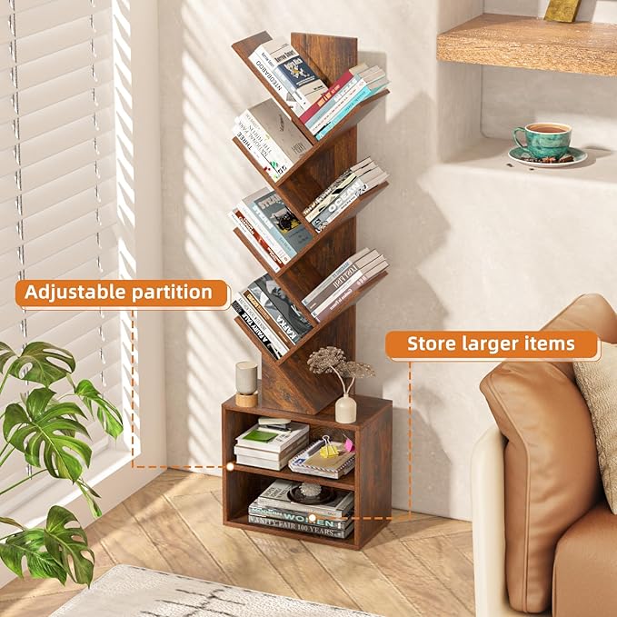 10 Tier Tree Bookshelf, Floor Standing Wood Tall Bookcase - Image 6