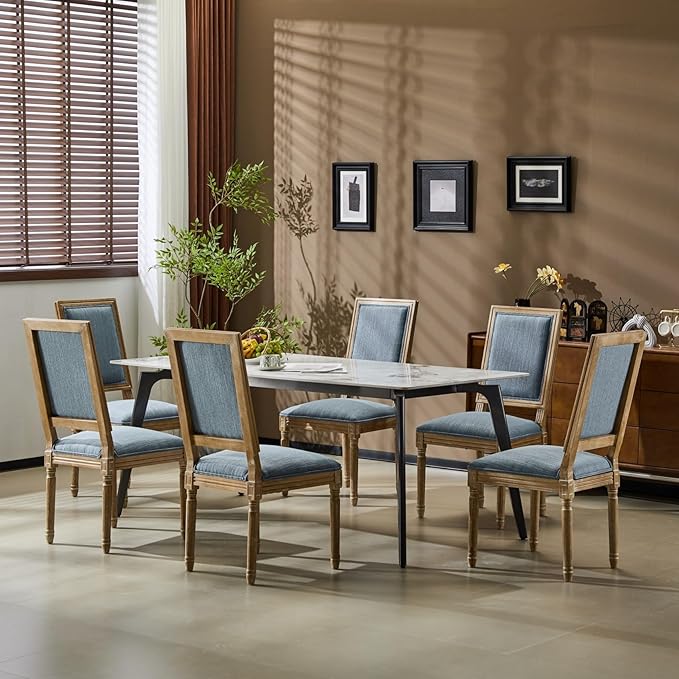 Merax Upholstered Solid Wood Dining Chairs Set of 6, French Country Style - Image 5