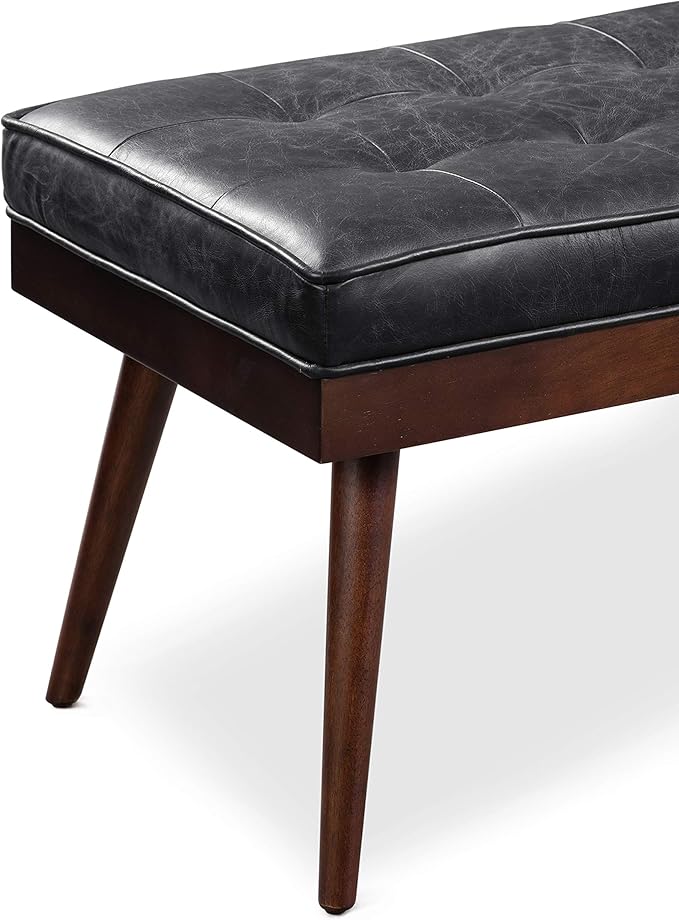 POLY & BARK Napa Luca Leather Bench, Onyx Black - Image 7