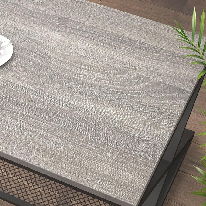 LVB Gray Coffee Table, Farmhouse Wood Metal Center Table - Image 4