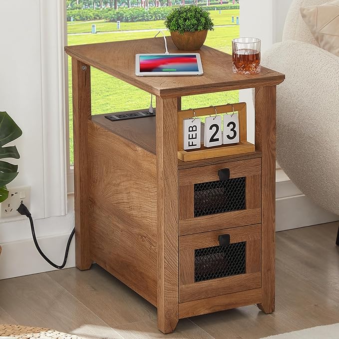 Farmhouse XXL End Table with Charging Station, Narrow Side Table with USB Ports - Image 3