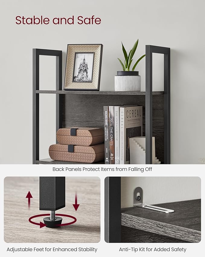 VASAGLE 5-Tier Bookshelf, Book Shelf, Industrial Bookcase, - Image 5