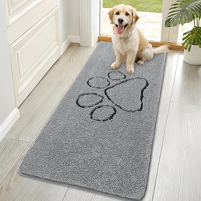 OLANLY Door Mat for Muddy Dog Paws 70x35, Ultra Absorbent Chenille Mud Doormat by OLANLY