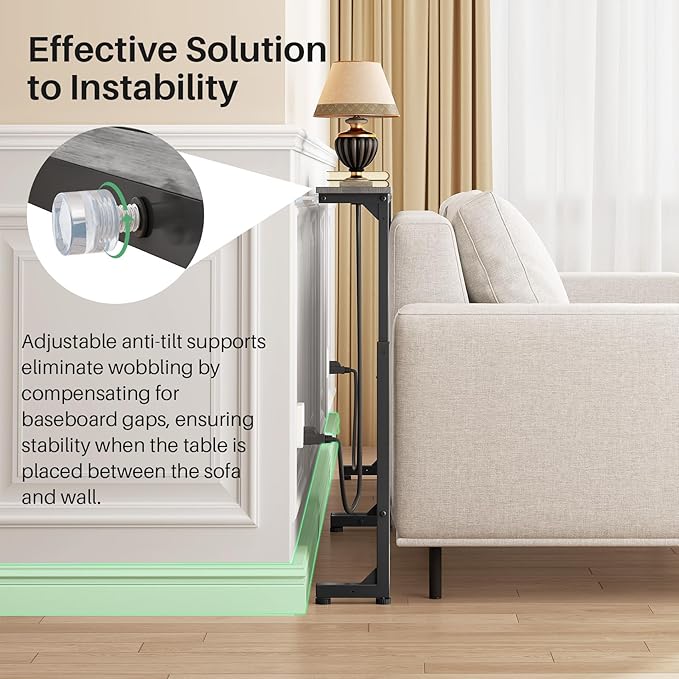 Kitstorack 2-Pack Dark Gray Long Sofa Table Behind Couch, Adjustable Height & 2 - Image 5