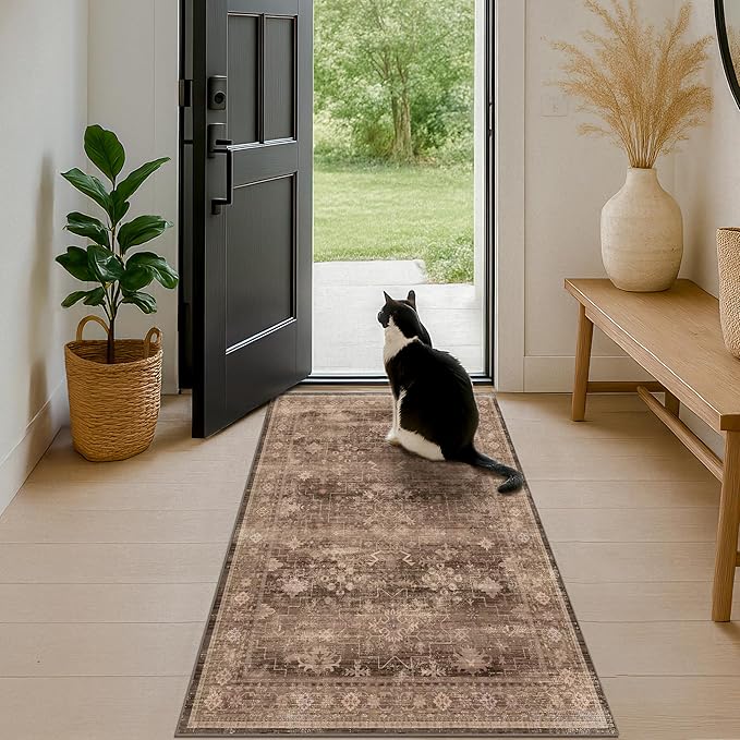 Brown Boho Washable 3x6 Large Kitchen Runner Rug, Indoor Entryway Home Office - Image 6