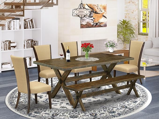 East West Furniture X777VE703-6 6 Piece Dining Set Contains a Rectangle Dining - Image 2