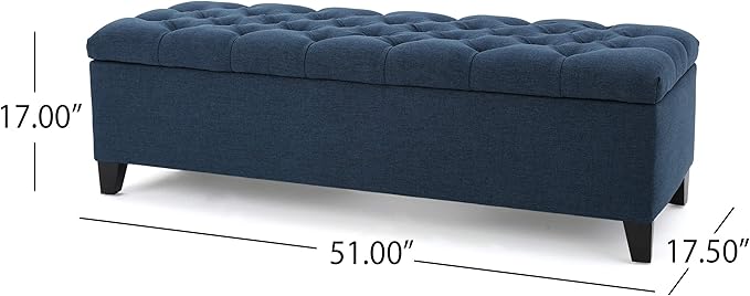 Christopher Knight Home Ottilie Fabric Storage Ottoman, Dark Blue, 17.75"D x - Image 3