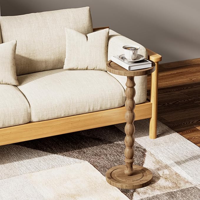 Solid Wood Drink Table, Rubber Wood‌ Small Round Side Table - Image 6