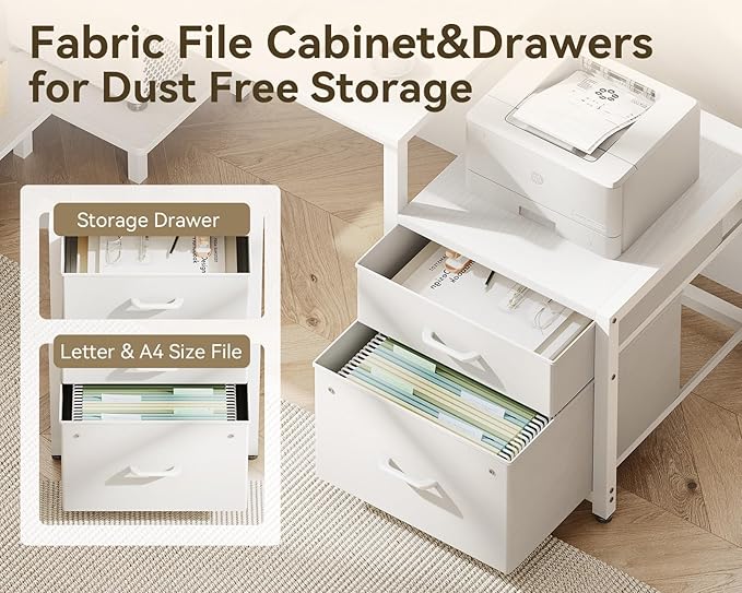 Casaottima L Shaped Desk with Drawers & File Cabinet, Reversible White Computer - Image 4