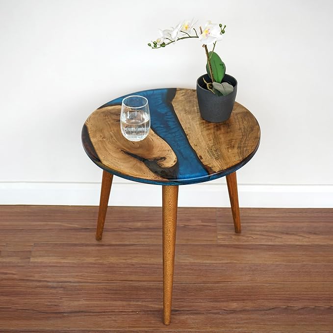 20" Resin Walnut Round Side Table | Epoxy End Table | Coffee Table | Mid - Image 8