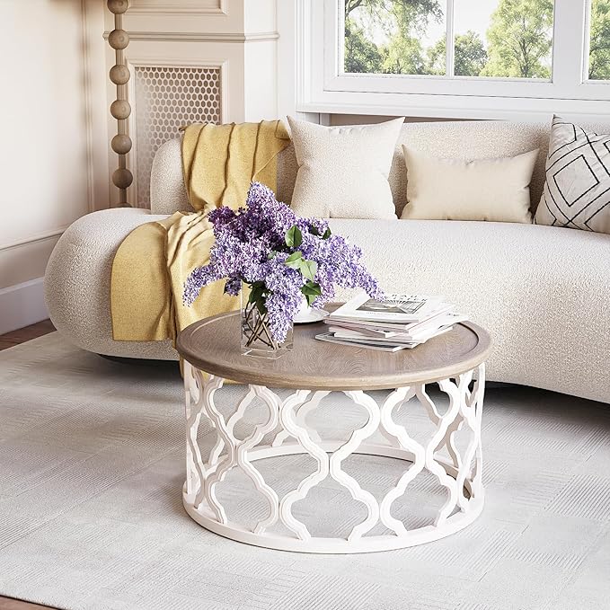 karlott Farmhouse Coffee Table, French Country Round Coffee Table - Image 7