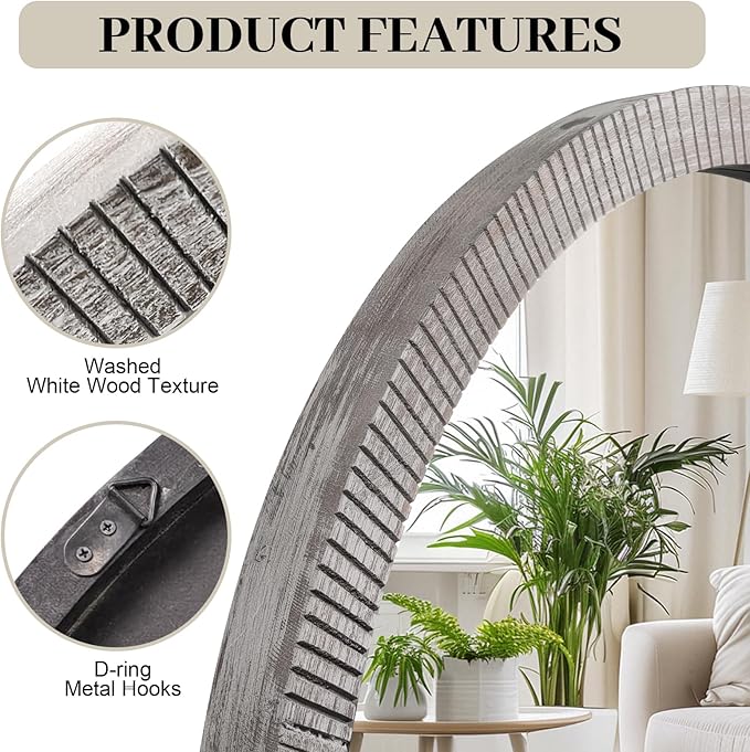 30" Round Wood Mirror, Large Round Mirror - Image 4