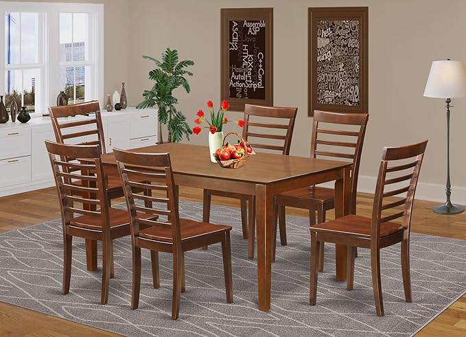 East West Furniture CAML7-MAH-W 7 Piece Dining Table Set Consist of a Rectangle - Image 2