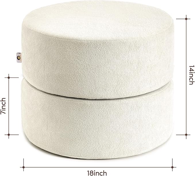 Pouf Ottoman Foot Rest Stool, Double Layer Round Modern Foam Filled Foot Stool - Image 3