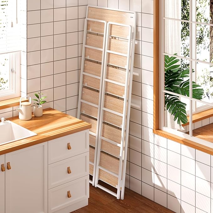 4NM No-Assembly 6 Tiers Folding Bookshelf Storage Shelves Vintage Bookcase - Image 4