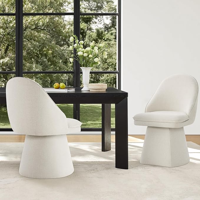 Swivel Dining Chairs Modern Desk Chair Upholstered Linen Fabric Side Chair - Image 2