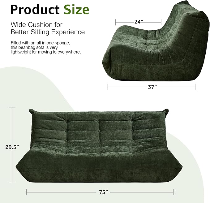 Hobestluk Bean Bag Chairs for Adults Giant Bean Bag Chair Memory Foam BeanBag - Image 2