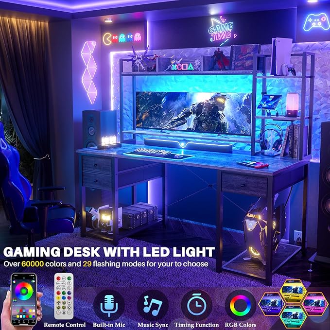 Aheaplus Gaming Desk With LED, and Hutch - Image 5