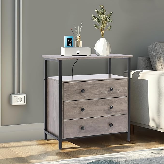 3 Wooden Drawers Night Stand, 27 Inch Wide Nightstand - Image 8