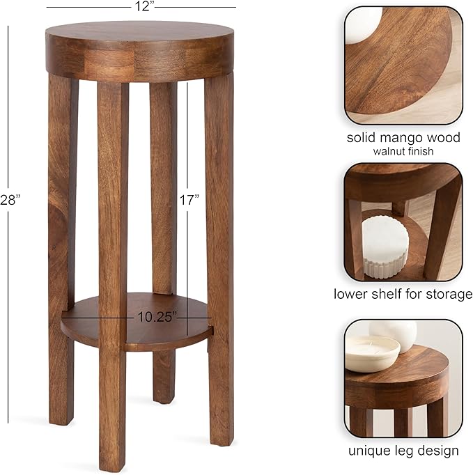 Kate and Laurel Talcott Modern Round Wood Side Table, Walnut Brown, - Image 3