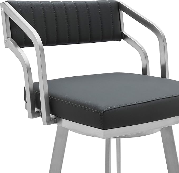 Armen Living Capri Modern 30" Seat Height Gray Faux Leather and Brushed - Image 6