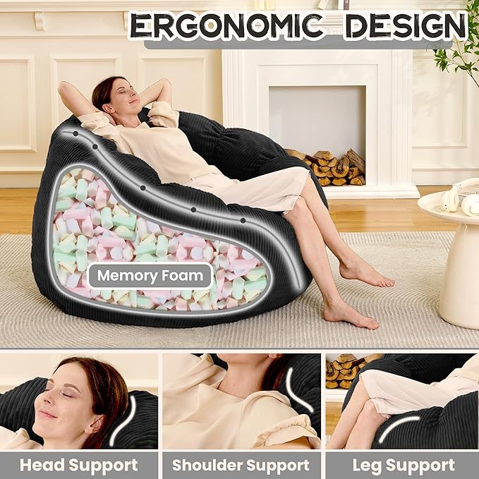 HABUTWAY Giant Bean Bag Chair for Adults/Kids/Teens, Pumpkin Bean Bag Couch - Image 4