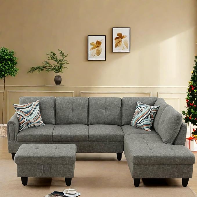 L Shaped Sectional Couch with Otttoman, Apartments by FONTOI