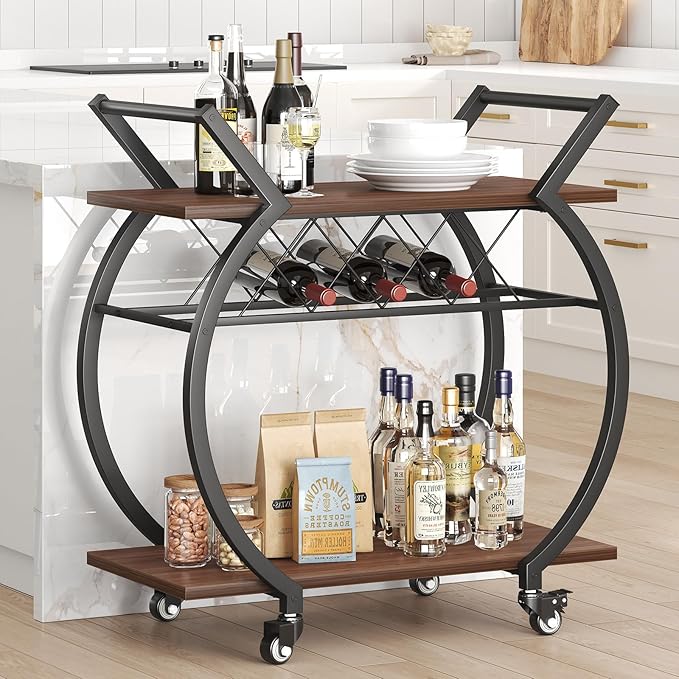 LVB Modern Gold Bar Cart, Industrial Rolling Serving Wine Cart - Image 6
