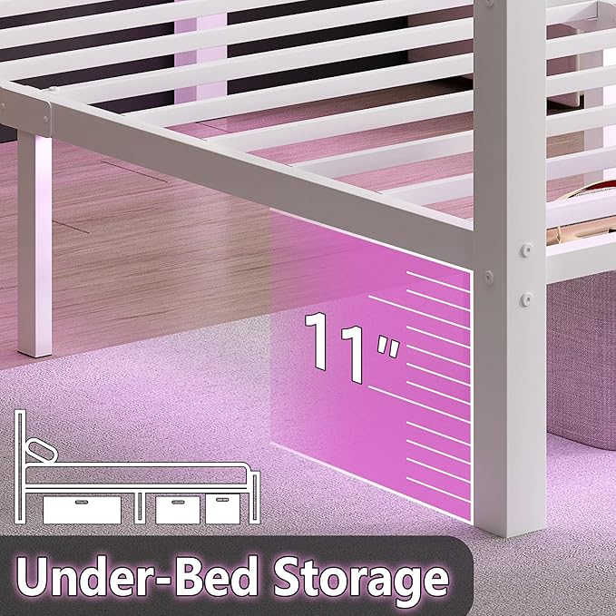 Queen Bed Frame with Headboard and Footboard, Steel Slats Support-LED Bed Frame - Image 5