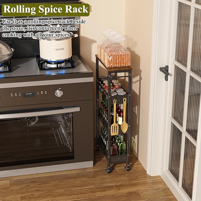 Utility Slim Storage Cart, 4 Tier Small Rolling Kitchen Laundry Room Cart - Image 5